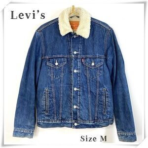 Levi’s Sherpa Trucker Denim Jean Jacket in Medium Washed with Cream Collar Sz M